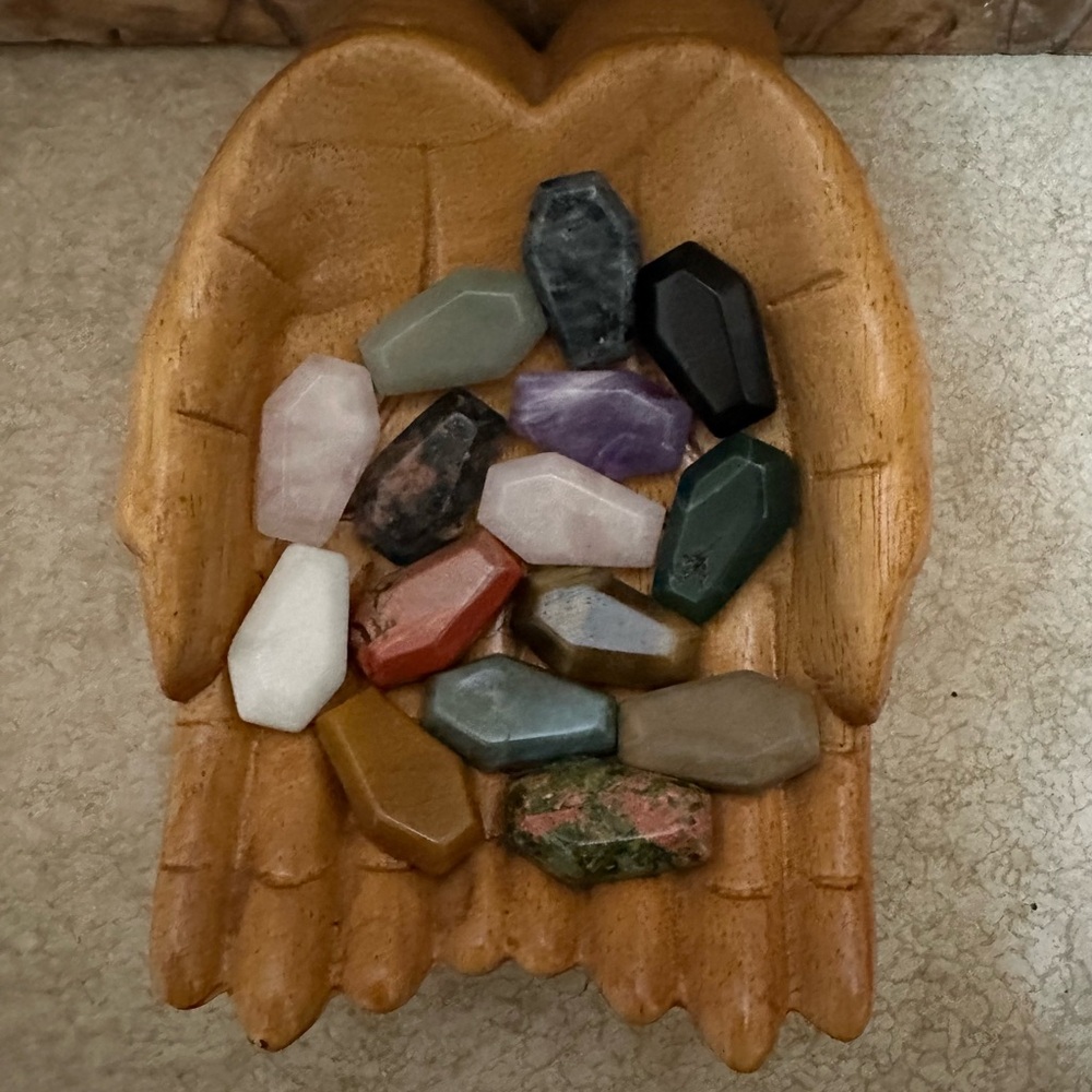 Assorted Coffin Shaped Gemstone Carvings..